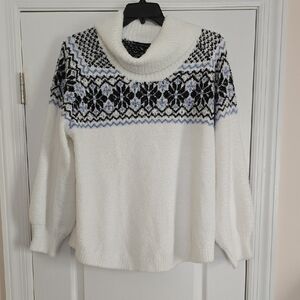 Premise White and Black Patterned Turtleneck Sweater